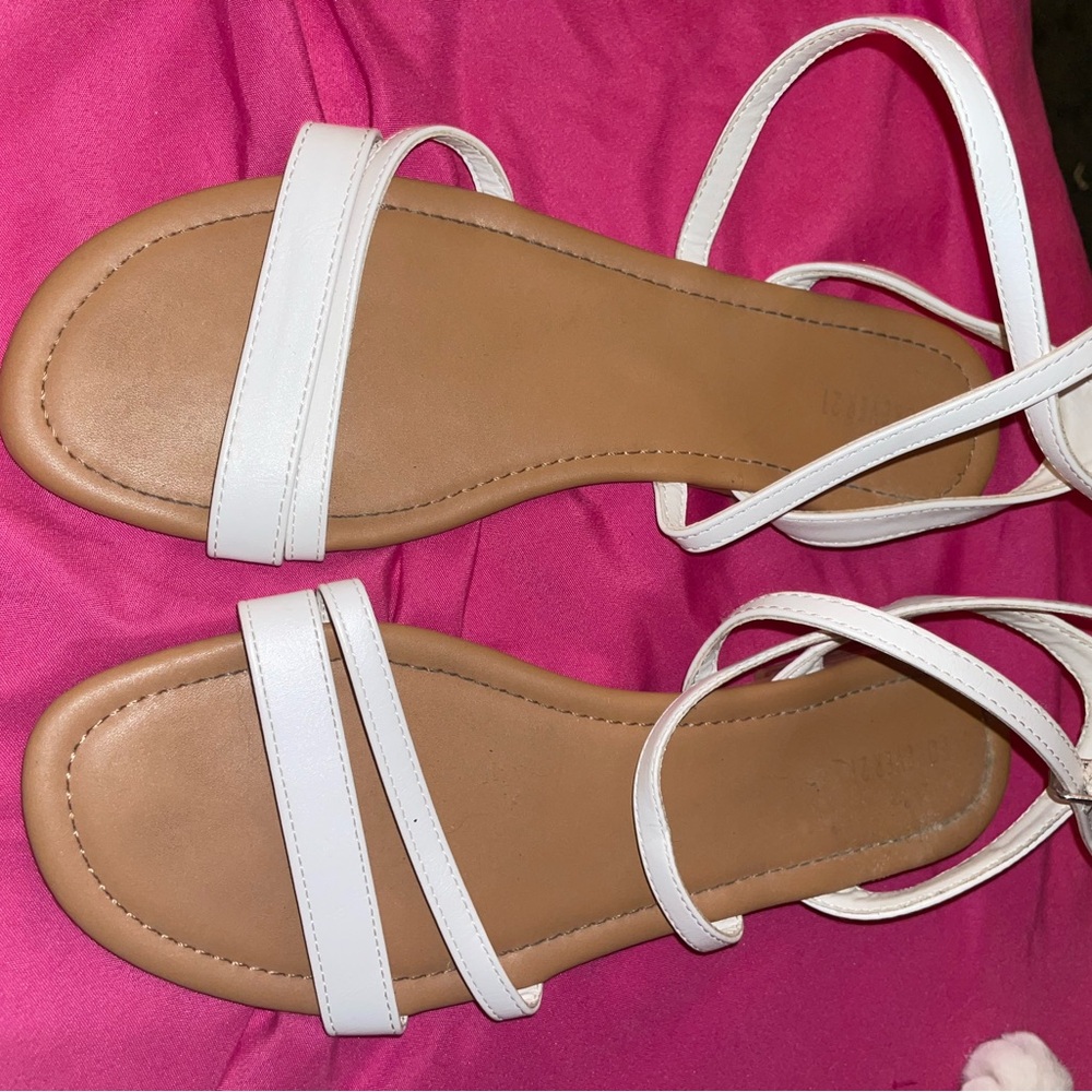 Forever 21 White and Tan Minimalist Sandals